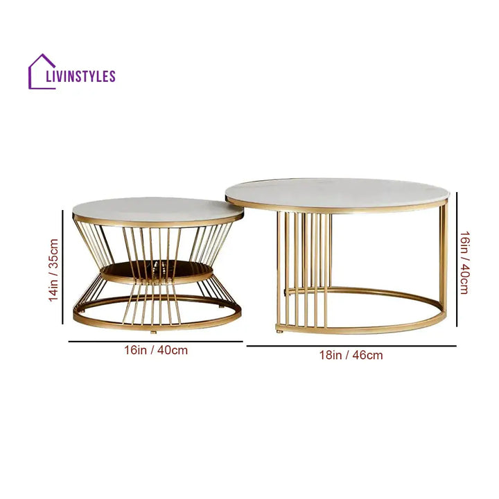 Classic Style Complementing Golden Coffee Table Set of 2 Table