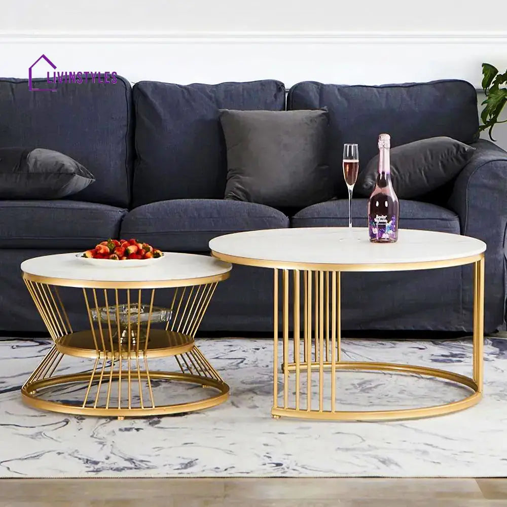 Classic Style Complementing Golden Coffee Table Set of 2 Table