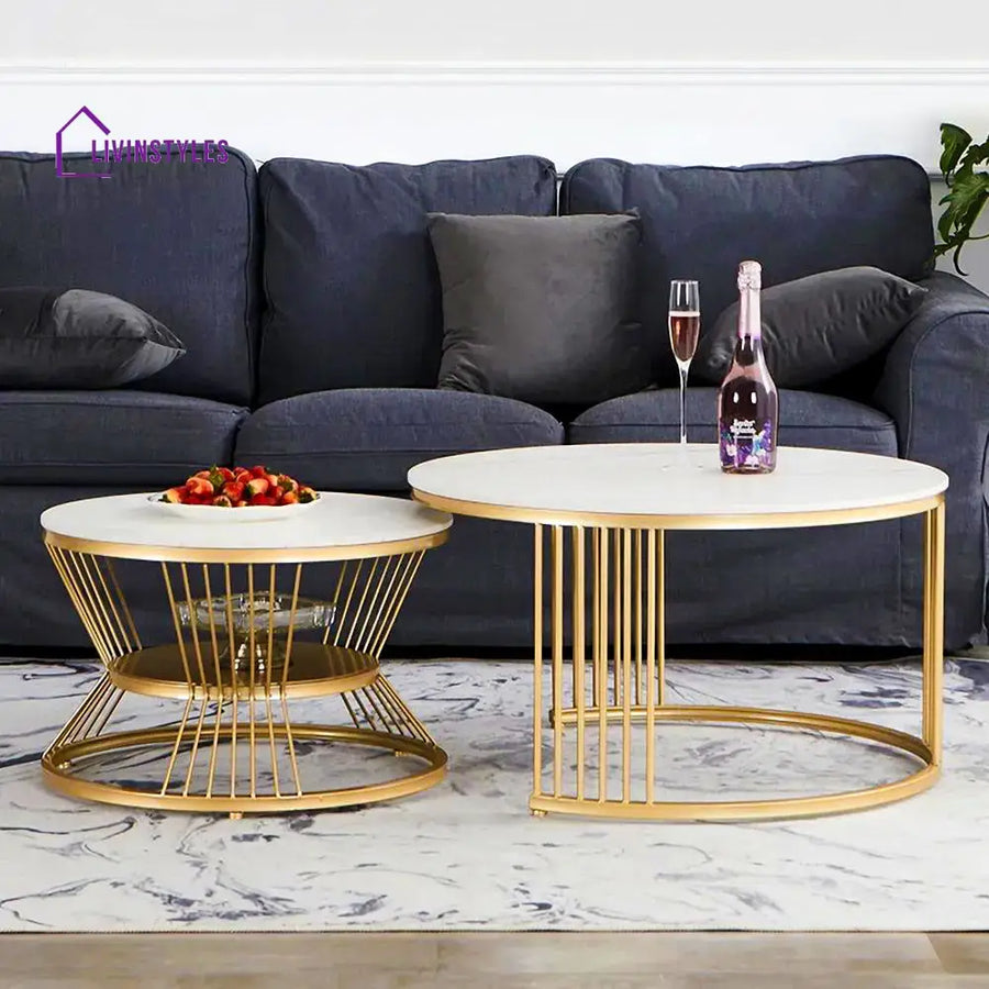 Classic Style Complementing Golden Coffee Table Set of 2 Table