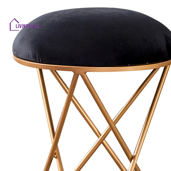 Classic Velvet Cross Metallic Stool In Black Color Set Of 2 Furniture