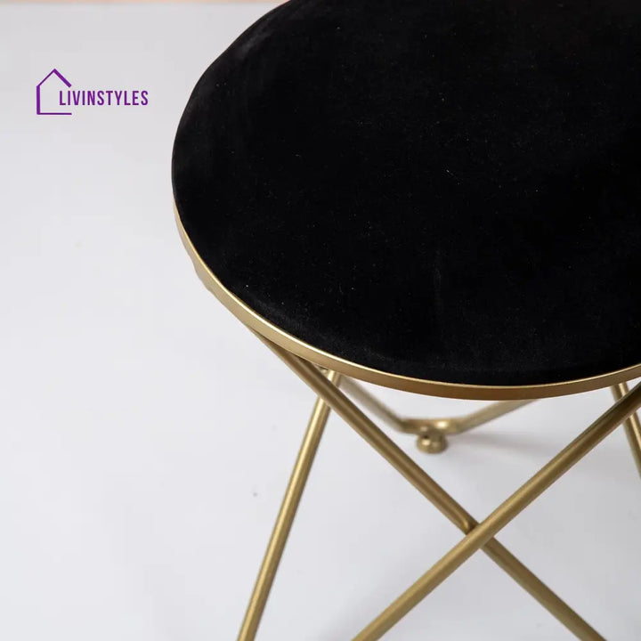 Classic Velvet Cross Metallic Stool In Black Color Set Of 2 Furniture