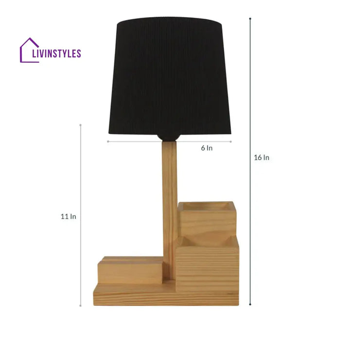 Classic Wooden Table Lamp With Black Fabric Lampshade And Desk Organiser Lamps