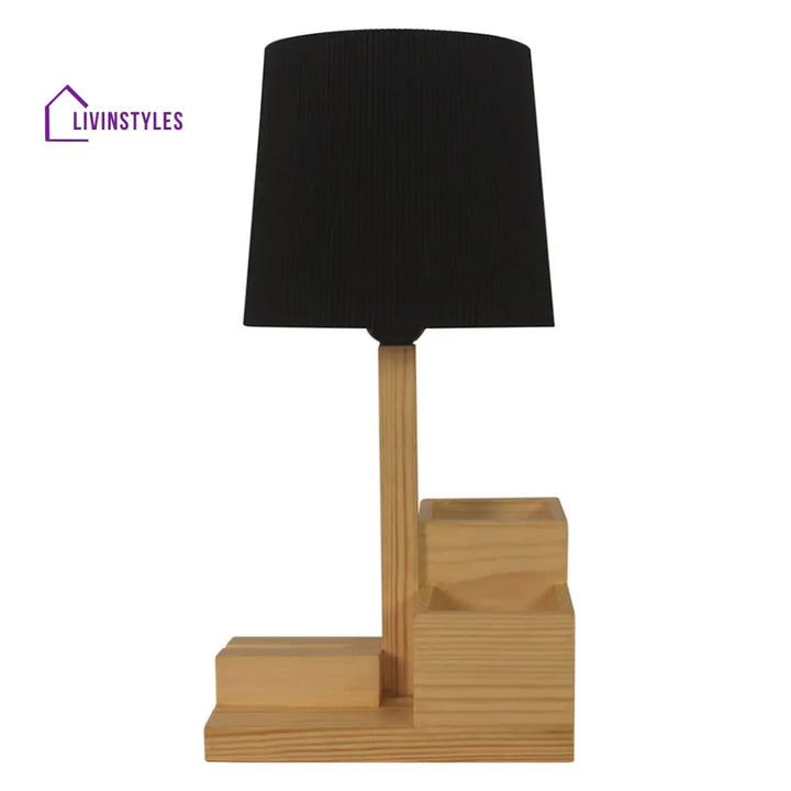 Classic Wooden Table Lamp With Black Fabric Lampshade And Desk Organiser Lamps
