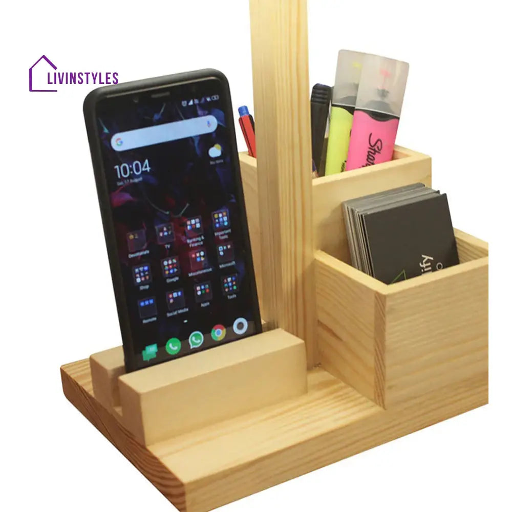 Classic Wooden Table Lamp With Black Fabric Lampshade And Desk Organiser Lamps