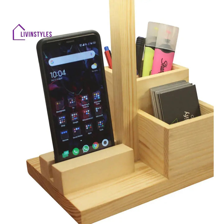 Classic Wooden Table Lamp With Black Fabric Lampshade And Desk Organiser Lamps