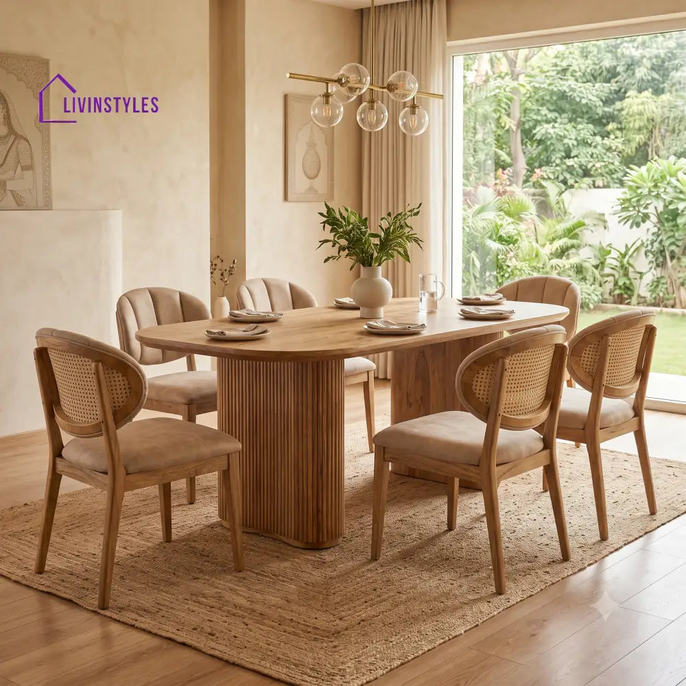Claude Premium Mango Wood 6 Seater Dining Table Set | Natural Finish
