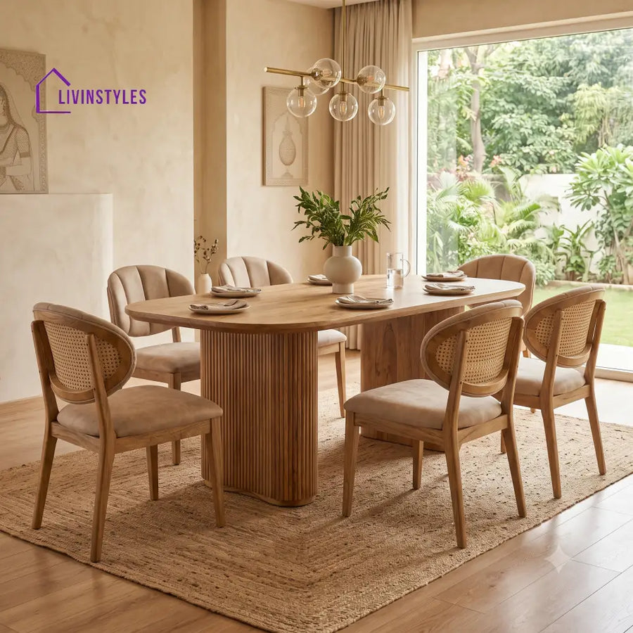 Claude Premium Mango Wood 6 Seater Dining Table Set | Natural Finish