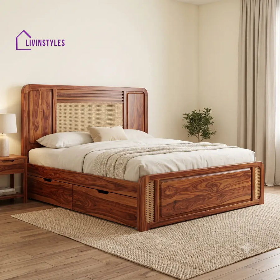 Claude Premium Wooden Bed with Drawer Storage | King Size Bed & Queen Size Bed Online