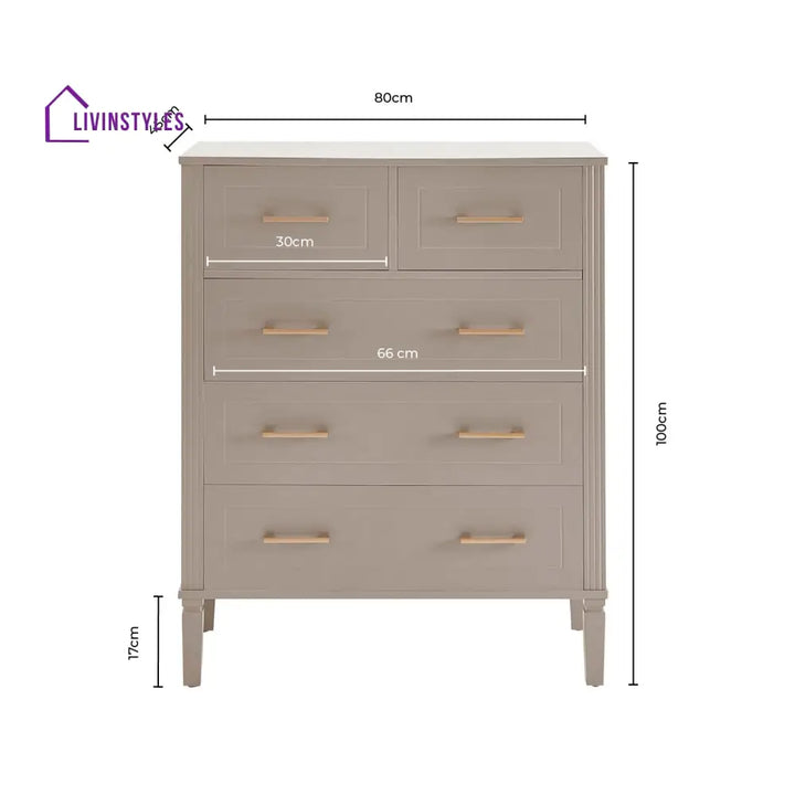 Claudio 5 Drawer Chest - Taupe Chest of Drawers