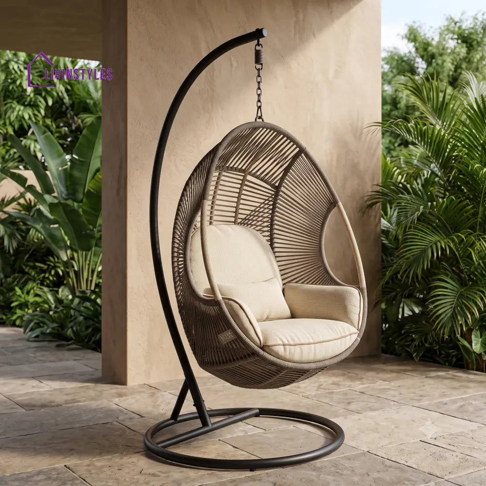 Clemence Metal Frame Swing Chair With Stand and Rope Woven Seating