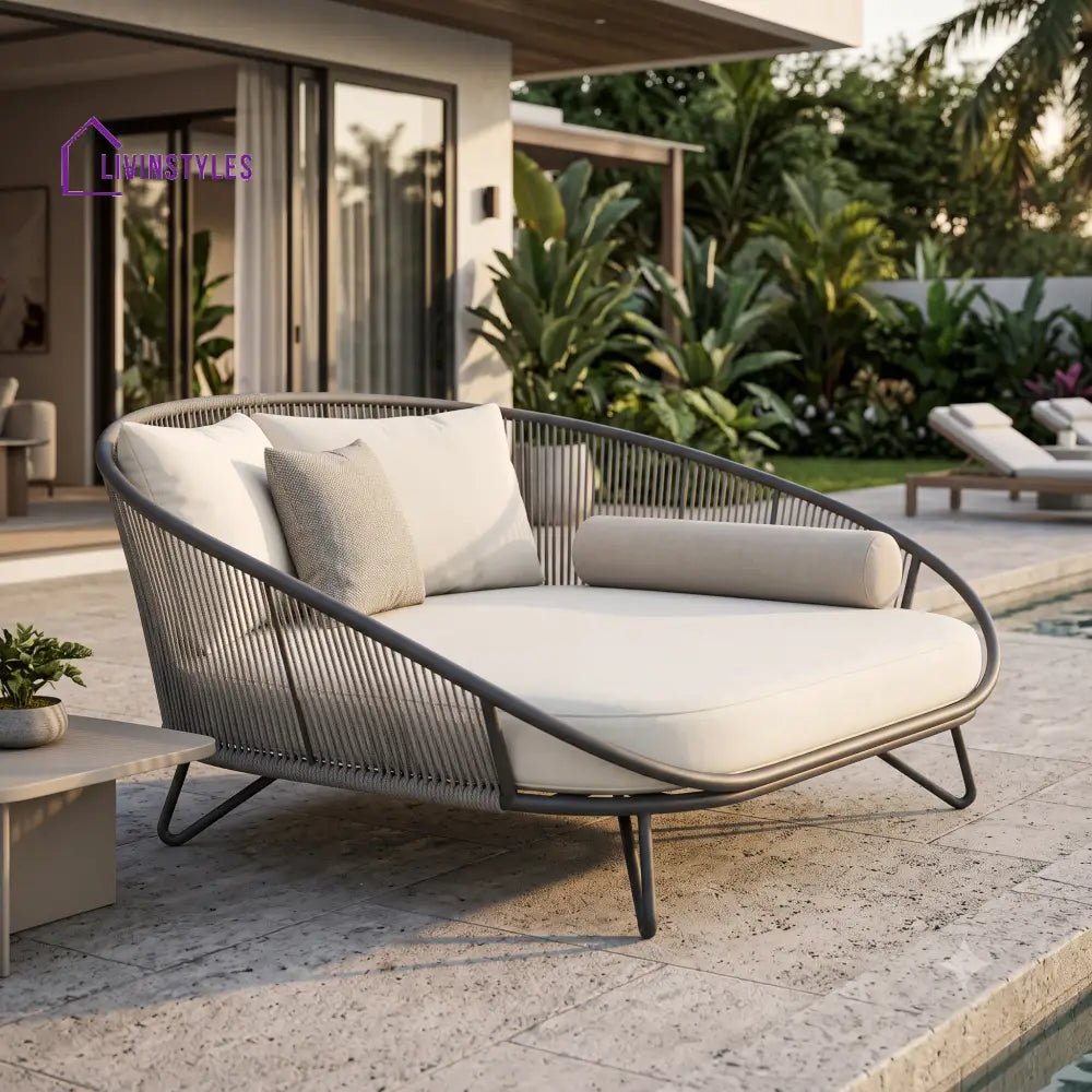 Clemence Premium Outdoor Day Bed in Metal Frame with Powder Coated & Rope