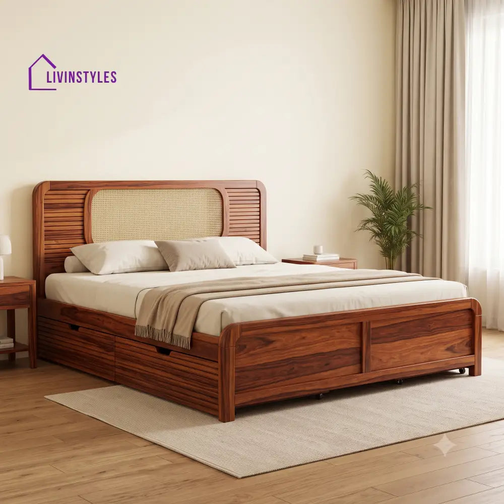 Clemence Premium Wooden Bed with Drawer Storage | King Size Bed & Queen Size Bed Online