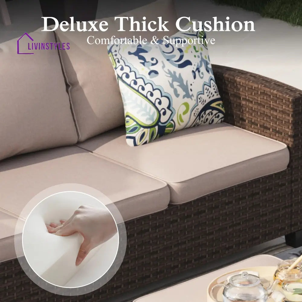Clemency 5 Pieces Wicker Patio Furniture Set 7-Seat Outdoor Sofa Beige