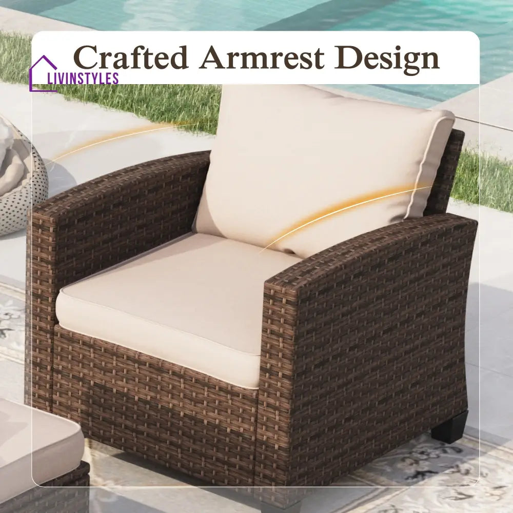 Clemency 5 Pieces Wicker Patio Furniture Set 7-Seat Outdoor Sofa Beige
