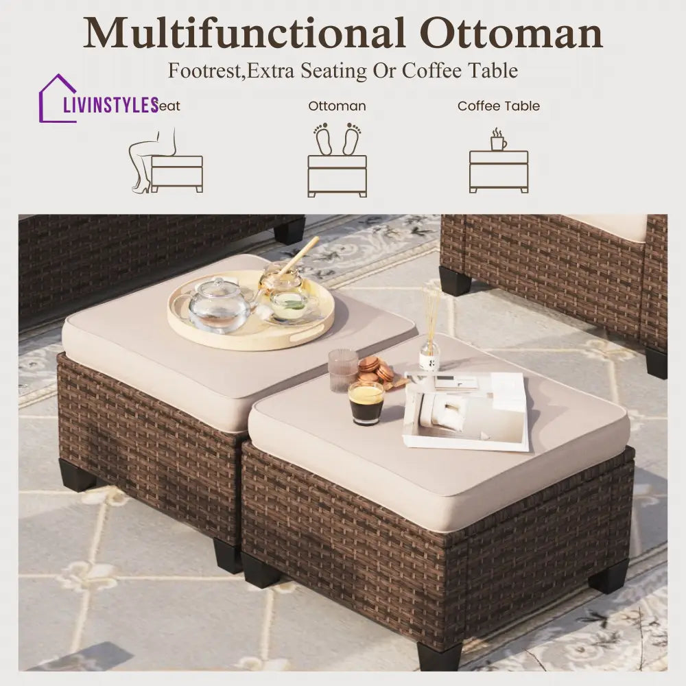 Clemency 5 Pieces Wicker Patio Furniture Set 7-Seat Outdoor Sofa Beige