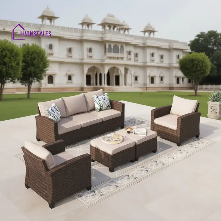 Clemency 5 Pieces Wicker Patio Furniture Set 7-Seat Outdoor Sofa Beige