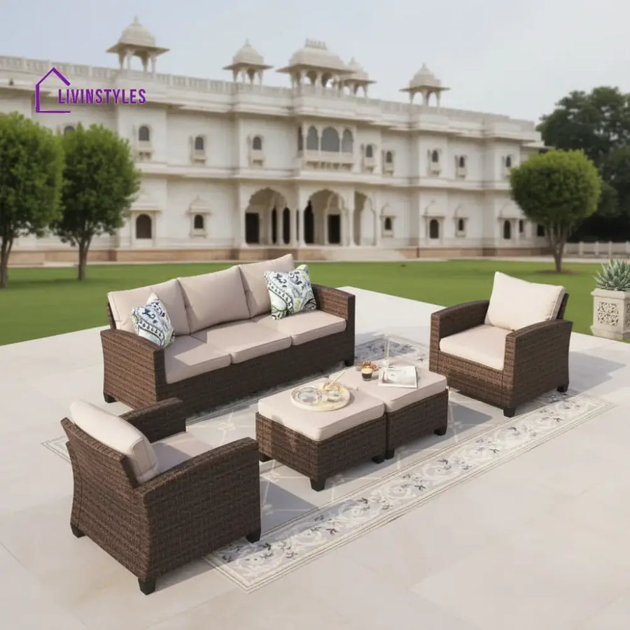 Clemency 5 Pieces Wicker Patio Furniture Set 7-Seat Outdoor Sofa Beige