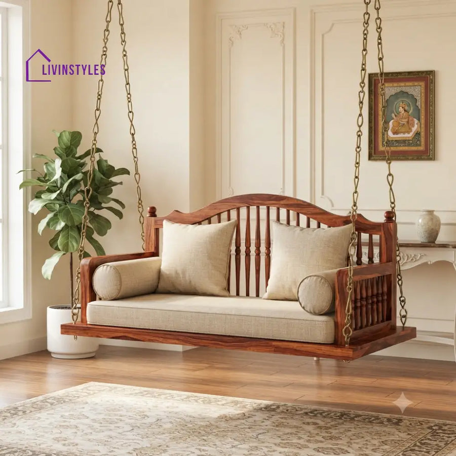 Clément 2 Seater Wooden Swing for Home | Wooden Jhula for home