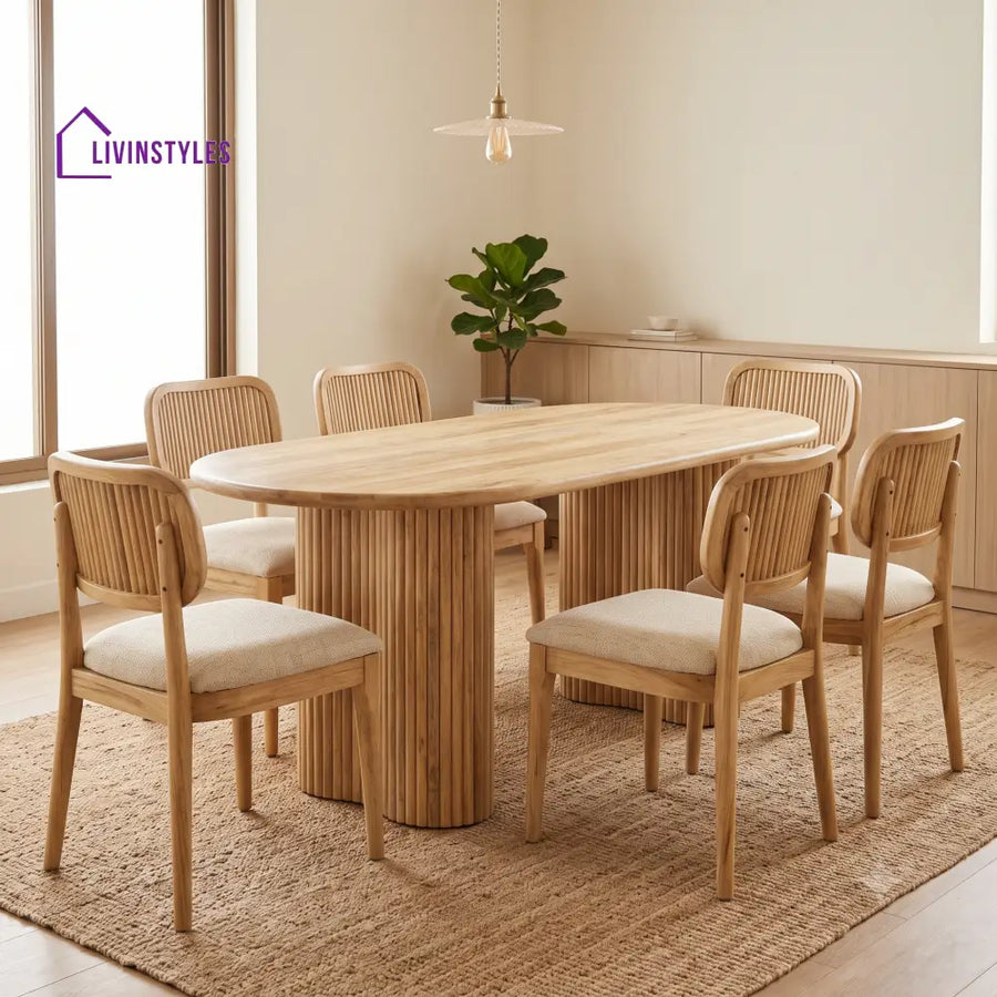 Clement Premium Mango Wood 6 Seater Dining Table Set | Natural Finish