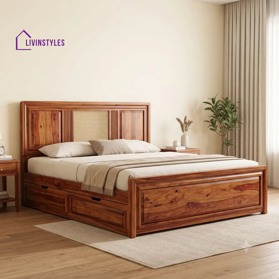 Clement Premium Wooden Bed with Drawer Storage | King Size Bed & Queen Size Bed Online