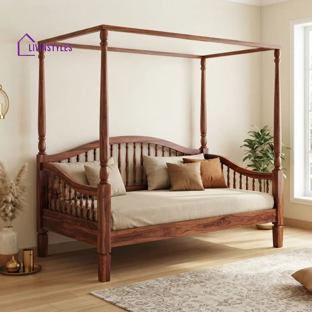 Clément Wooden Divan Bed for Living Room | Solid Sheesham Wood