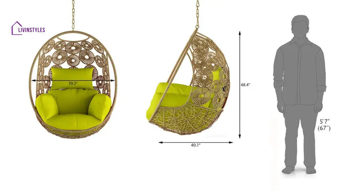 Clemente Single Seater Hanging Swing Without Stand For Balcony Garden Swing (Honey) - Swings