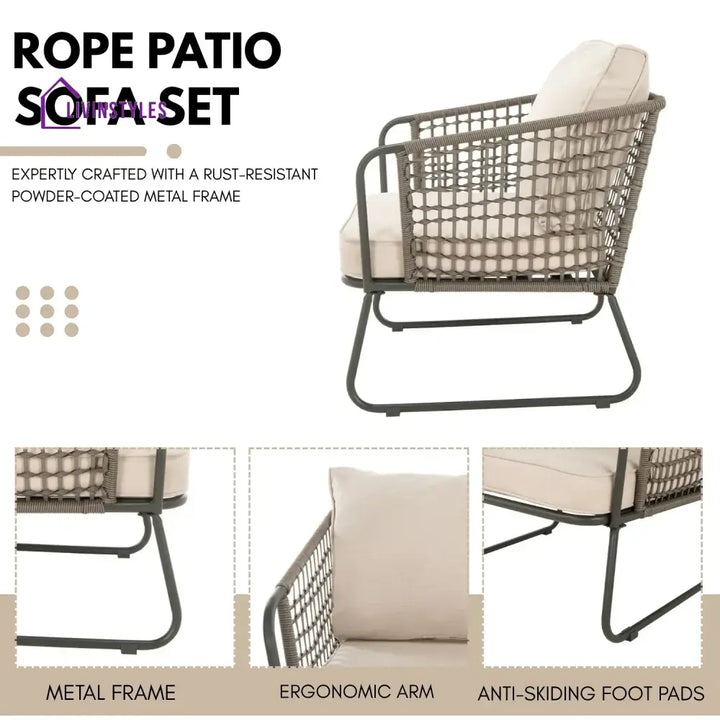 Clementine 4 Piece Outdoor All-Weather Rope Sofa Set - Sofa Set