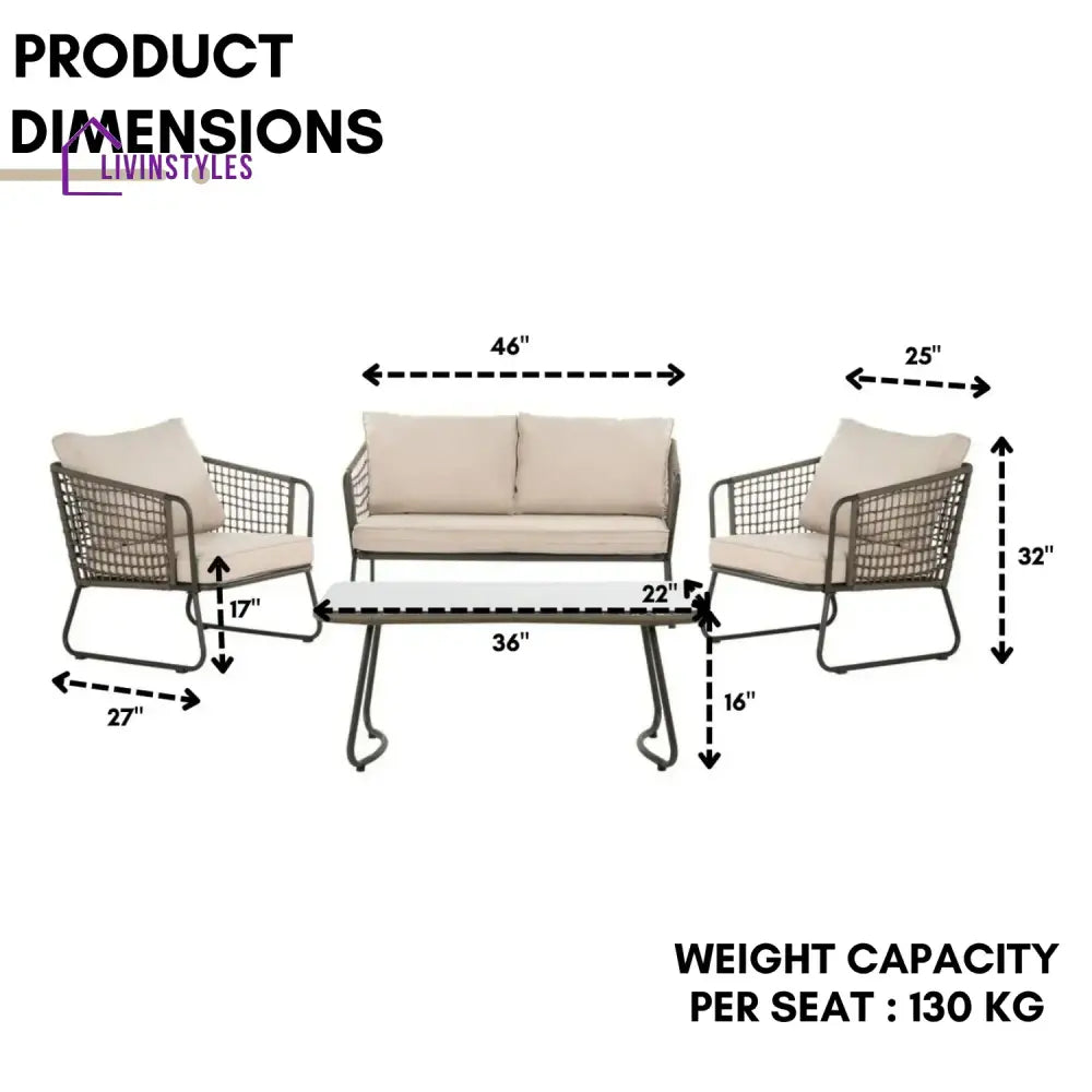 Clementine 4 Piece Outdoor All-Weather Rope Sofa Set - Sofa Set