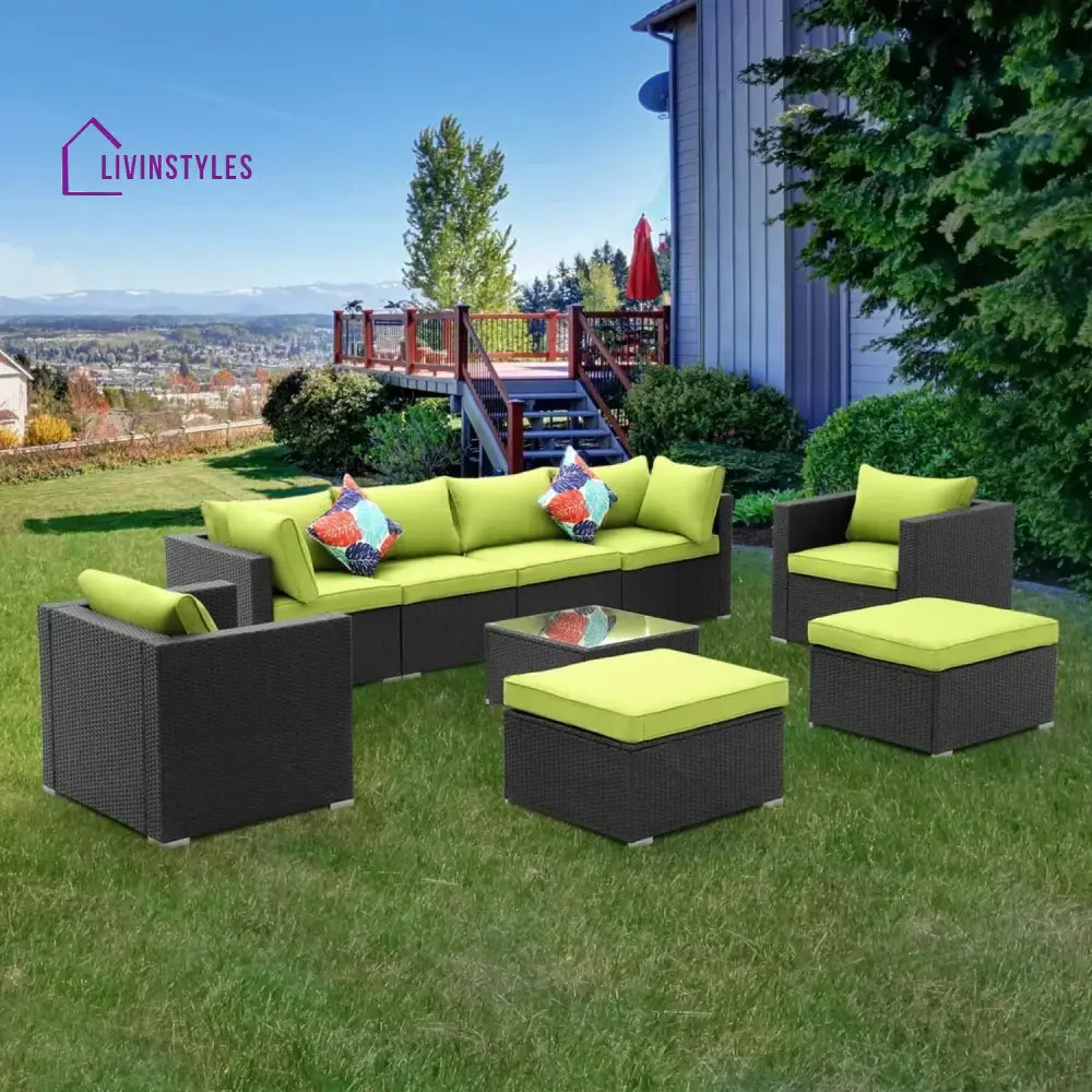 Clementine 6-Piece Outdoor Conversation Set (Black/Green) - Sofa Set