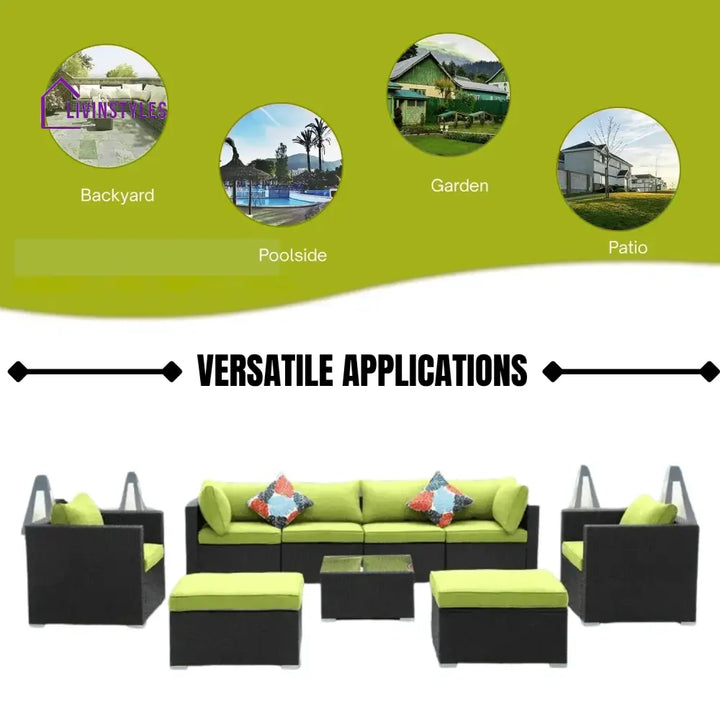 Clementine 6-Piece Outdoor Conversation Set (Black/Green) - Sofa Set