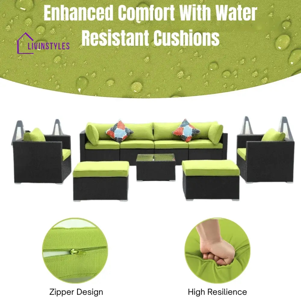 Clementine 6-Piece Outdoor Conversation Set (Black/Green) - Sofa Set