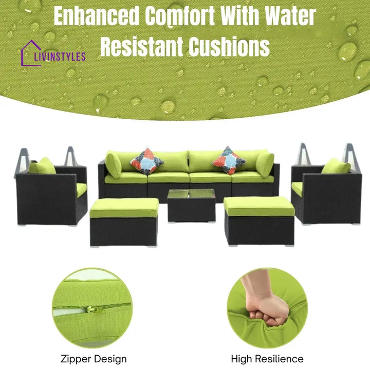 Clementine 6-Piece Outdoor Conversation Set (Black/Green) - Sofa Set