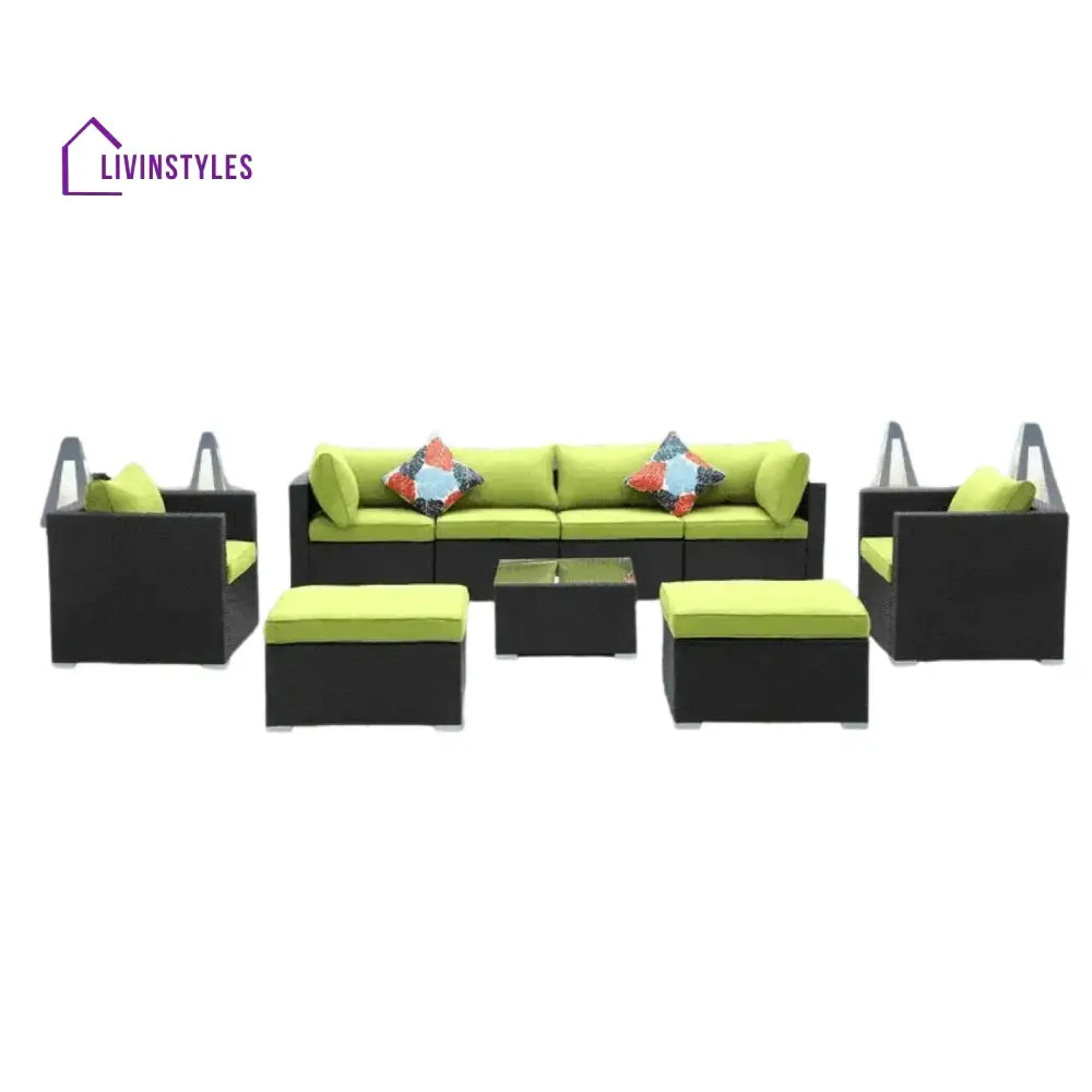 Clementine 6-Piece Outdoor Conversation Set (Black/Green) - Sofa Set
