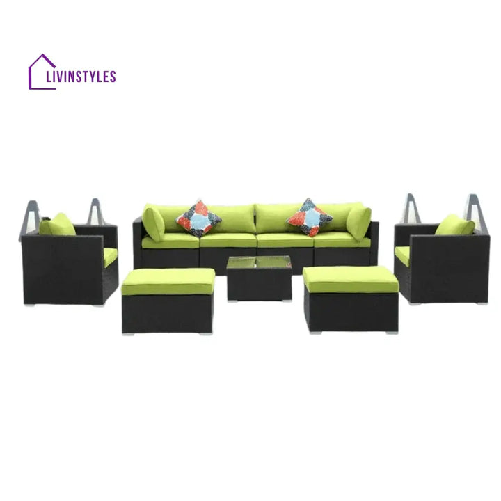 Clementine 6-Piece Outdoor Conversation Set (Black/Green) - Sofa Set