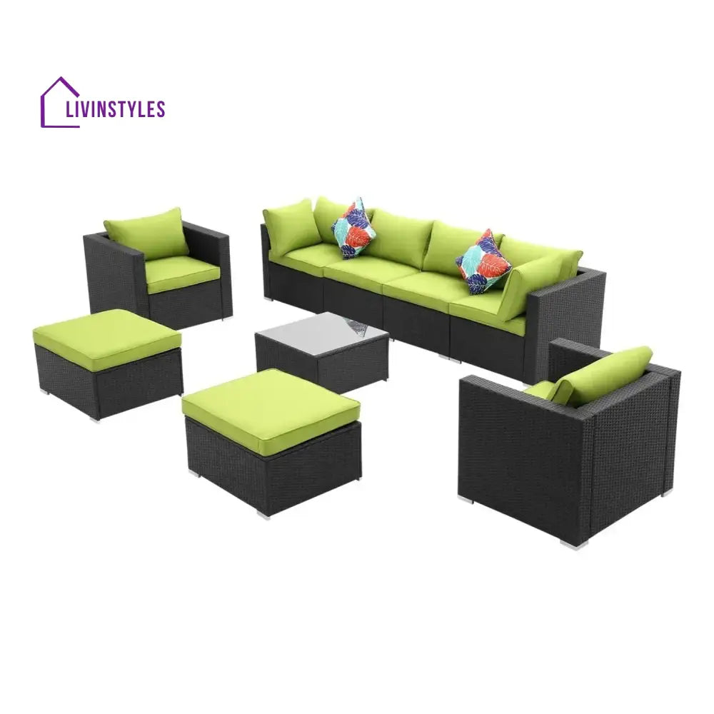 Clementine 6-Piece Outdoor Conversation Set (Black/Green) - Sofa Set