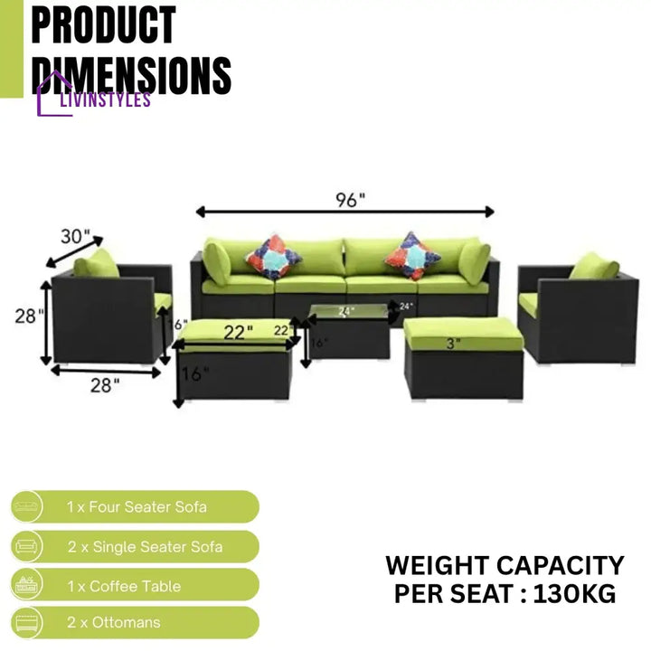 Clementine 6-Piece Outdoor Conversation Set (Black/Green) - Sofa Set