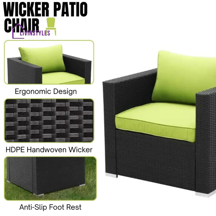 Clementine 6-Piece Outdoor Conversation Set (Black/Green) - Sofa Set