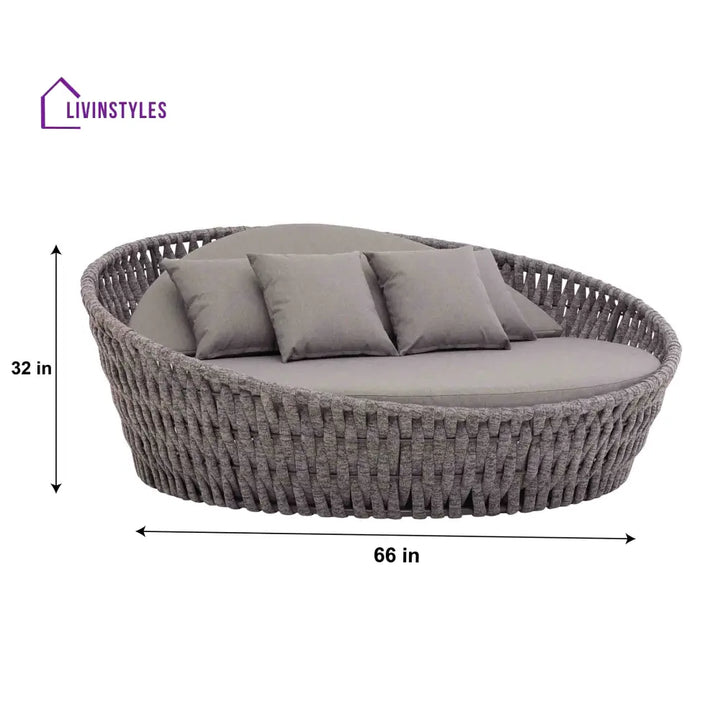 Cleri Outdoor Poolside Sunbed With Cushion Daybed (Dark Grey) Braided & Rope - Sunbed