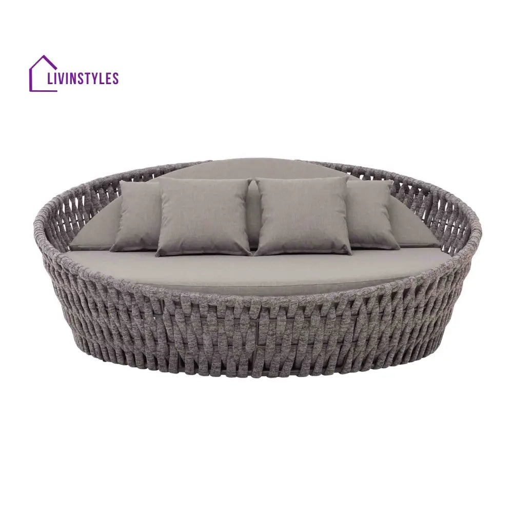 Cleri Outdoor Poolside Sunbed With Cushion Daybed (Dark Grey) Braided & Rope - Sunbed