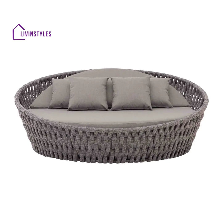 Cleri Outdoor Poolside Sunbed With Cushion Daybed (Dark Grey) Braided & Rope - Sunbed