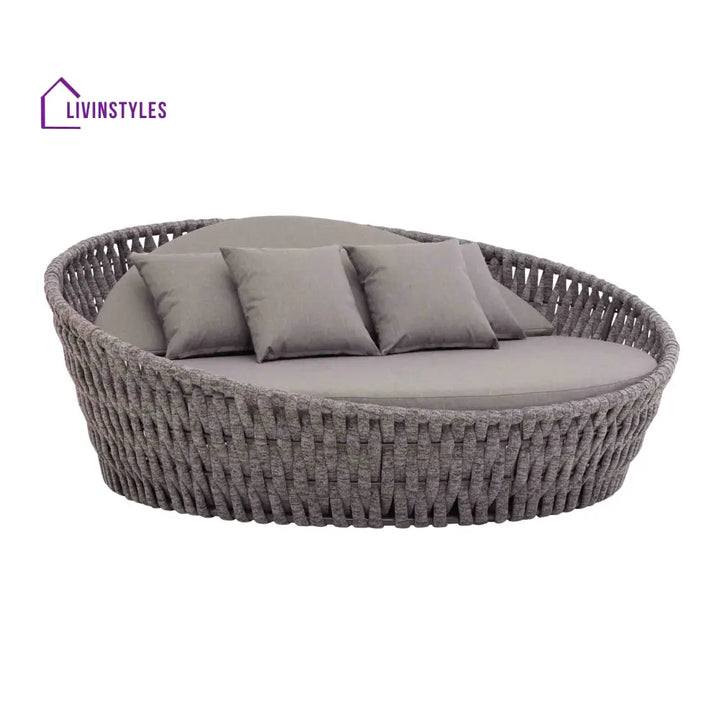 Cleri Outdoor Poolside Sunbed With Cushion Daybed (Dark Grey) Braided & Rope - Sunbed