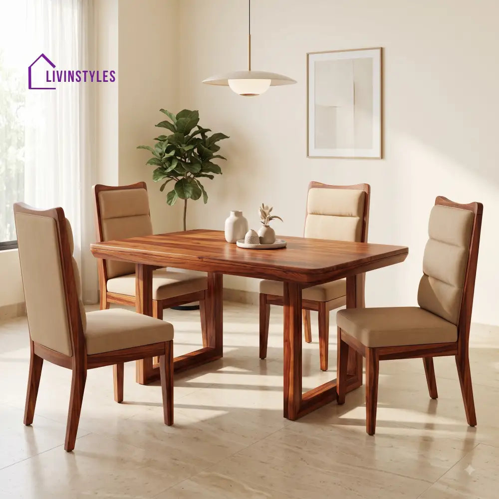 Clifford Premium Solid Wood 4 Seater Dining Table Set
