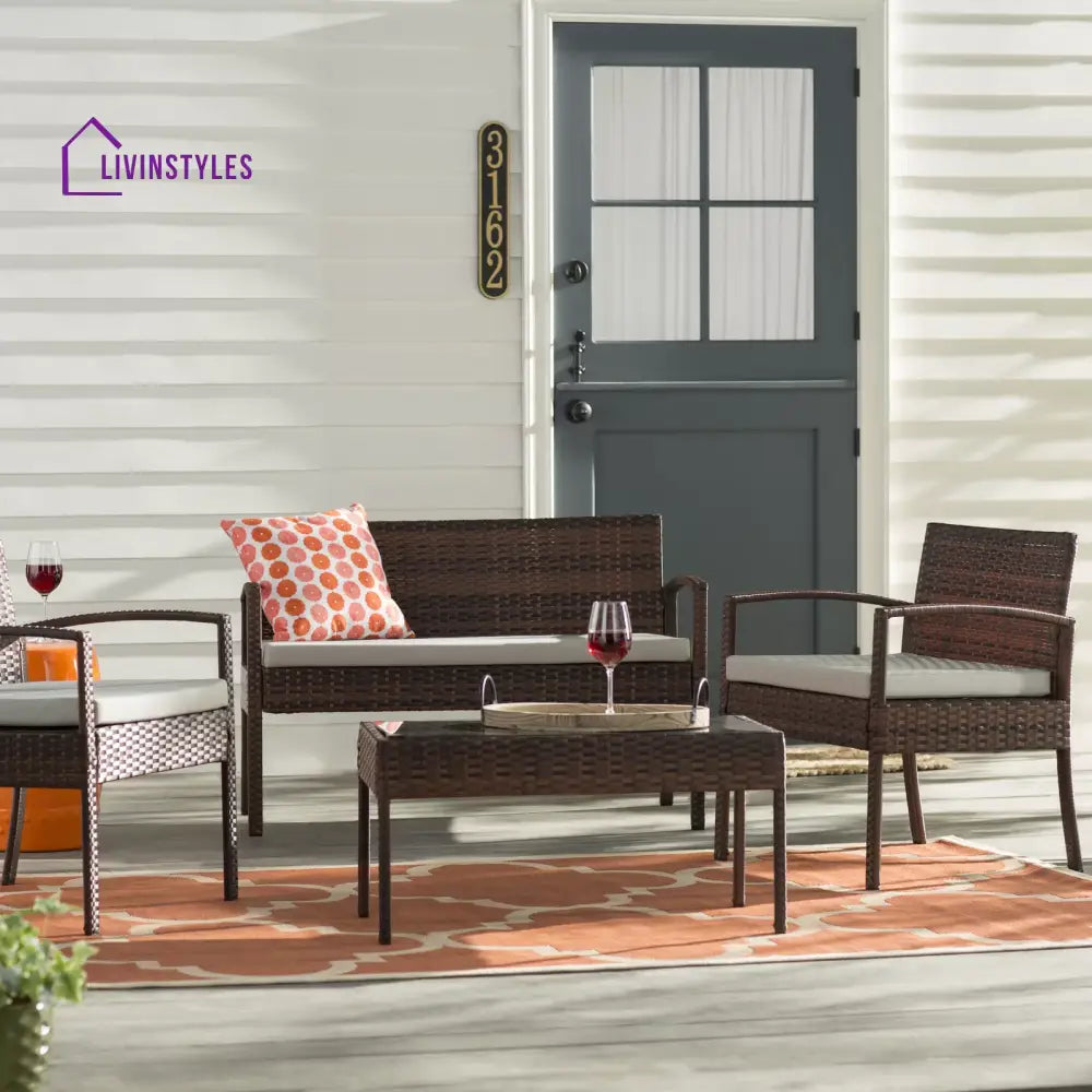 Clone Outdoor Sofa Set 2 Seater 2 Single seater and 1 Center Table Set (Brown) - Grey - Sofa Sets
