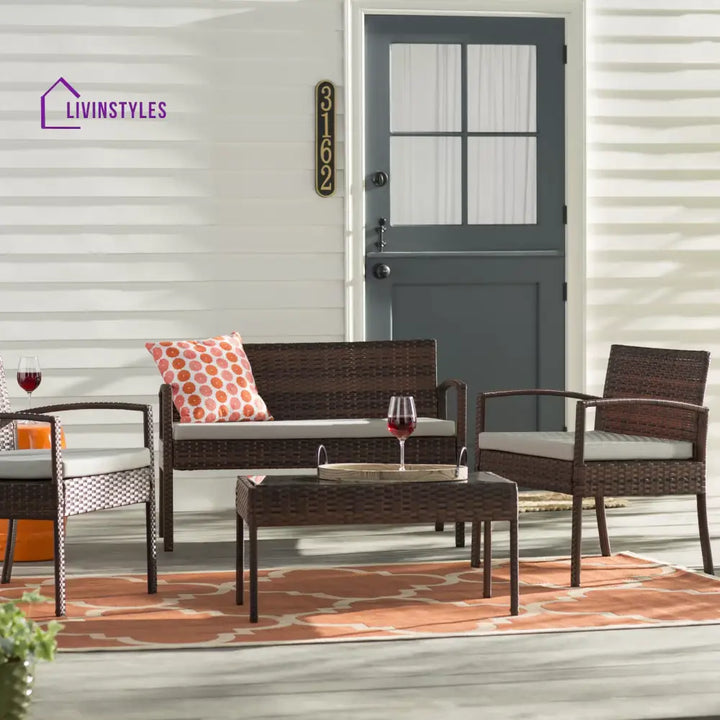 Clone Outdoor Sofa Set 2 Seater 2 Single seater and 1 Center Table Set (Brown) - Grey - Sofa Sets