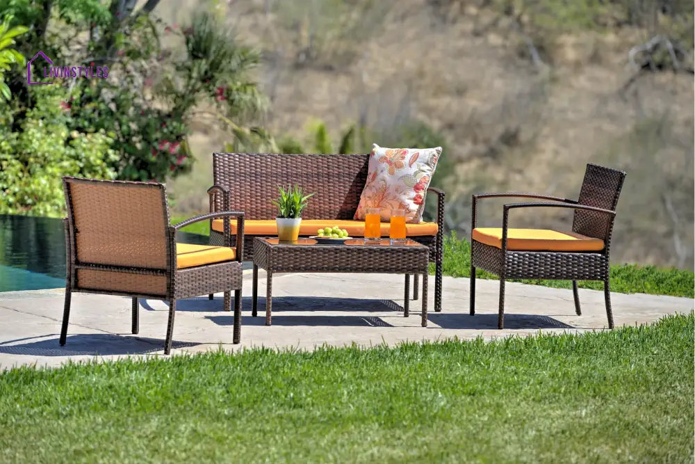 Clone Outdoor Sofa Set 2 Seater 2 Single seater and 1 Center Table Set (Brown) - Orange - Sofa Sets