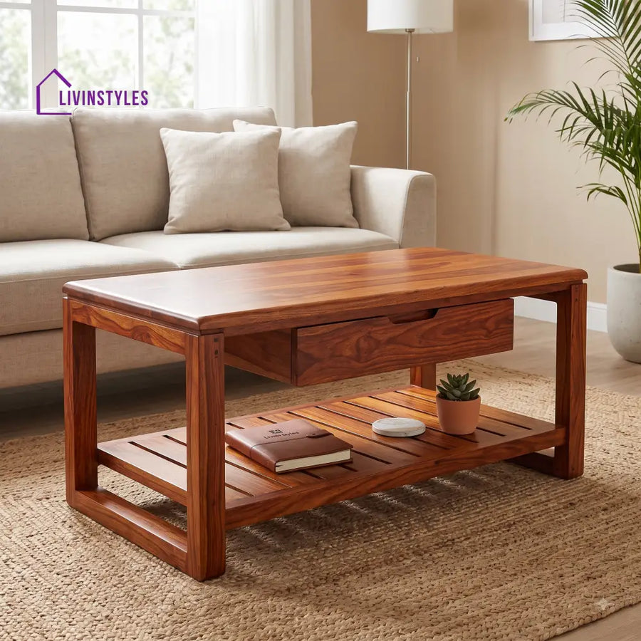 Clotilde Wooden Coffee Table for Living Room | Tea Table | Teapoy | Center table