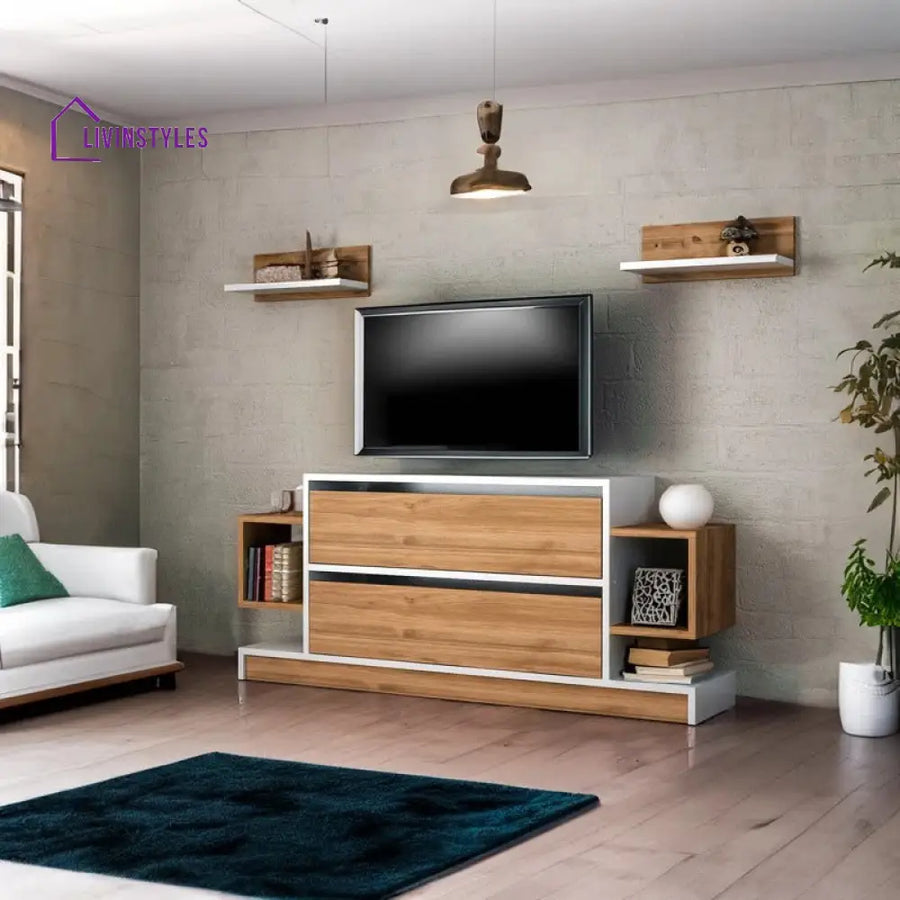 Clover Wooden Finish Tv Unit Stand for Living Room