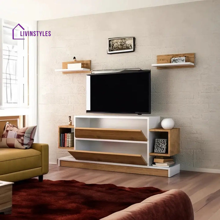 Clover Wooden Finish Tv Unit Stand for Living Room