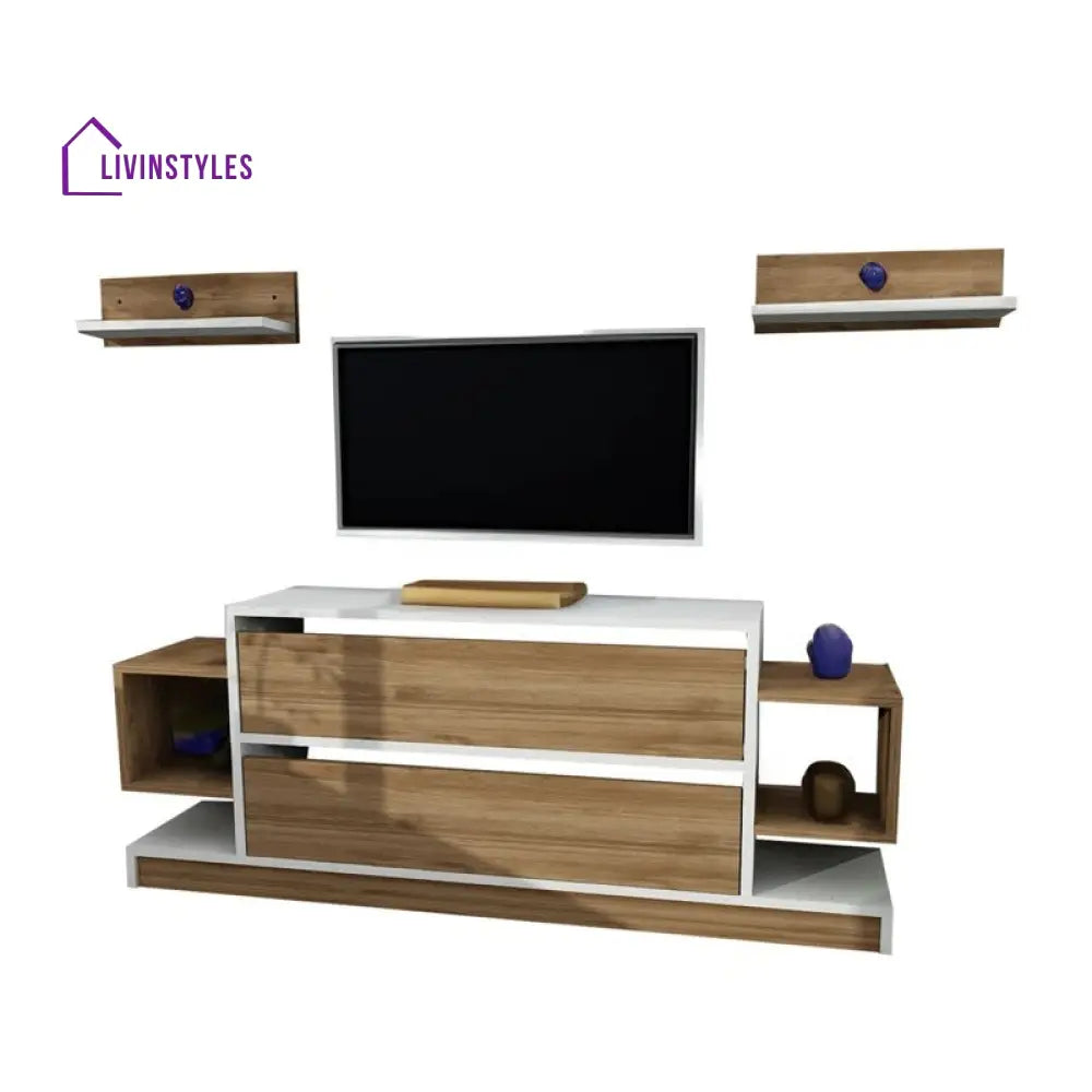 Clover Wooden Finish Tv Unit Stand for Living Room