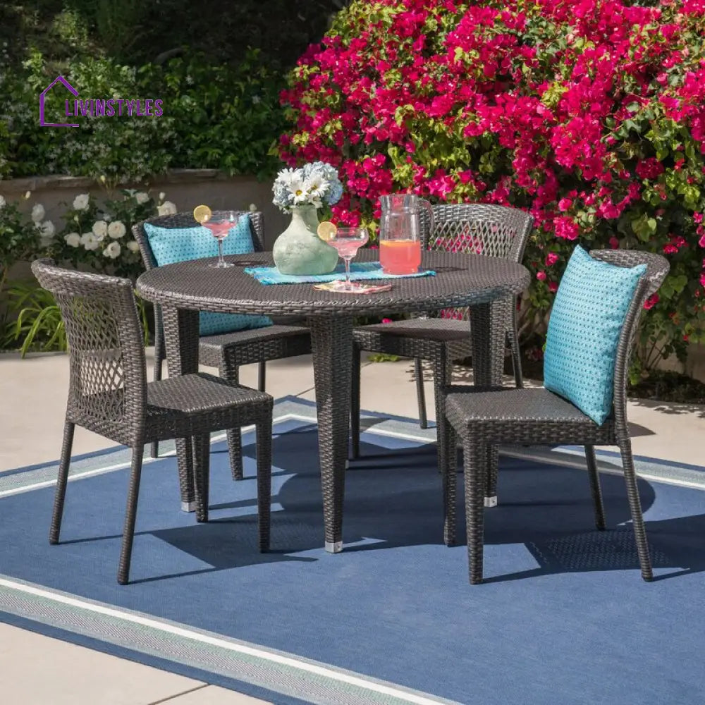 Coco Outdoor Patio Dining Set 4 Chairs and 1 Table (Brown) - Dining sets